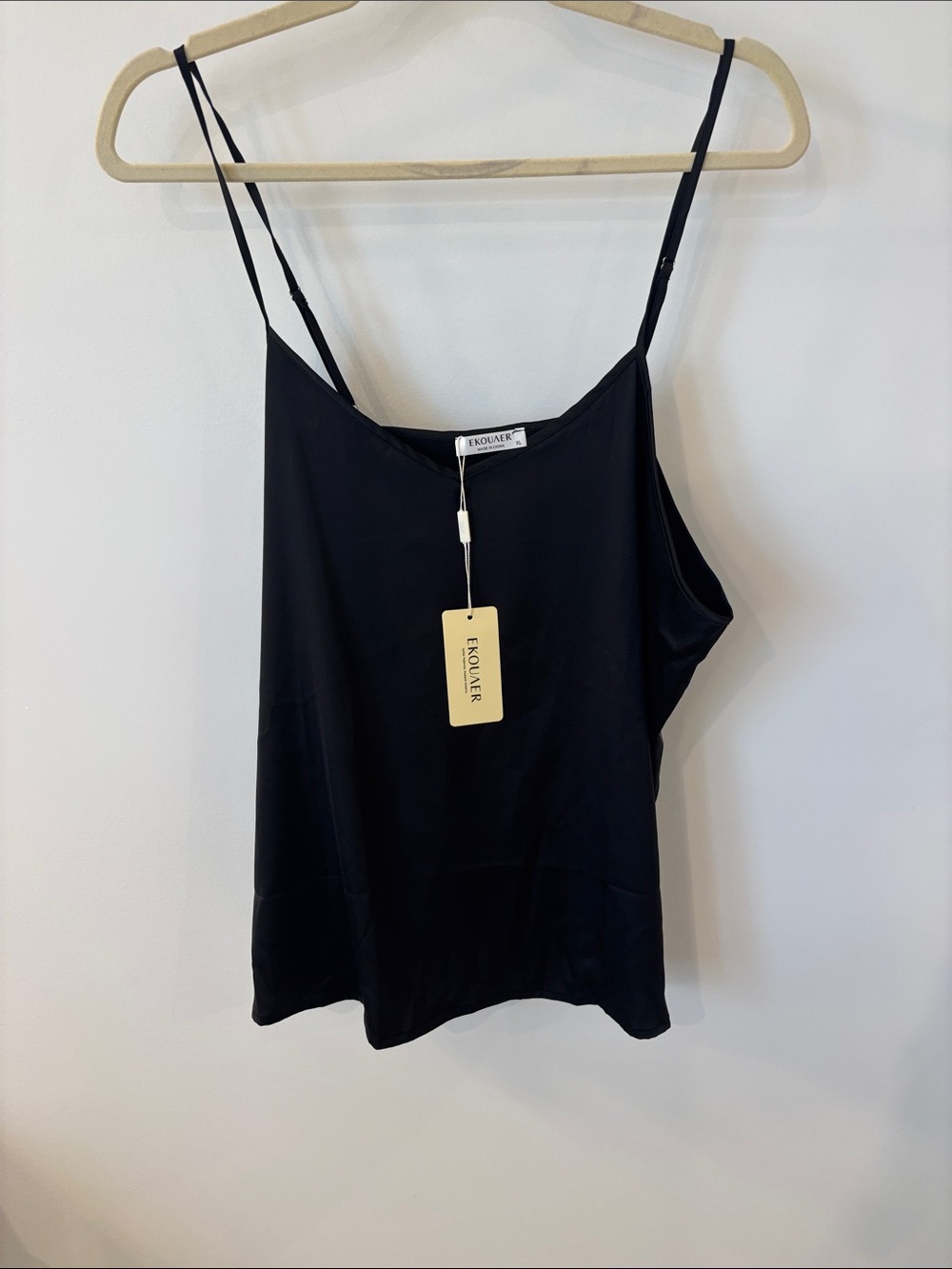 Ekouaer Black Satin Camisole with Adjustable Straps NWT size XL